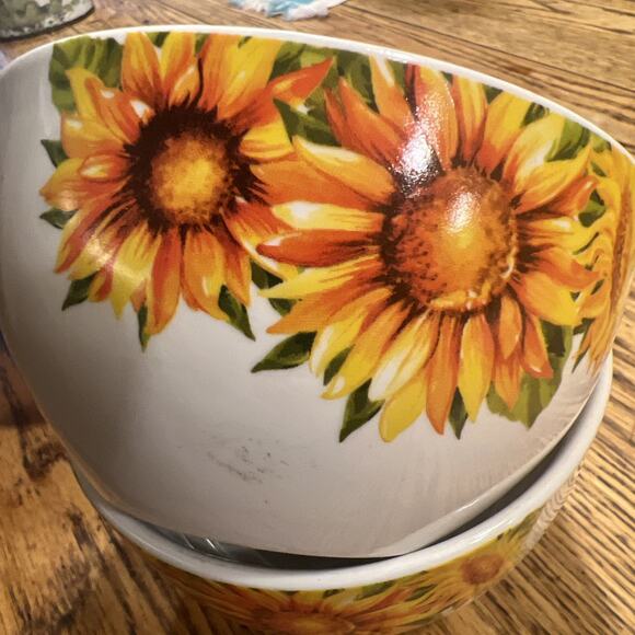 Royal Norfolk County Sunflower Coupe Cereal Soup Bowls Set Of 3 EXCELLENT! Tags! - Picture 5 of 6